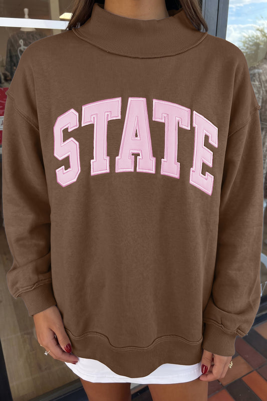 Coffee Exposed Seam Mock Neck STATE Sweatshirt