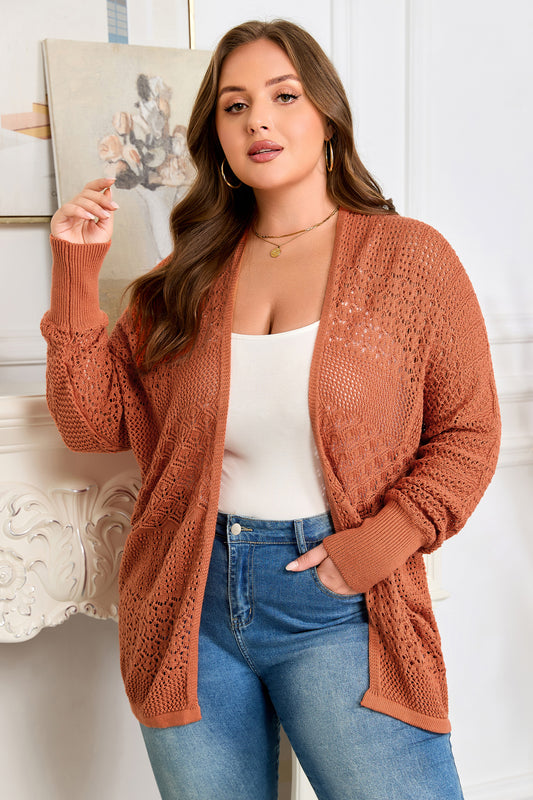 Redwood Burl Mixed Pattern Knitted Open-Front Plus Cardigan