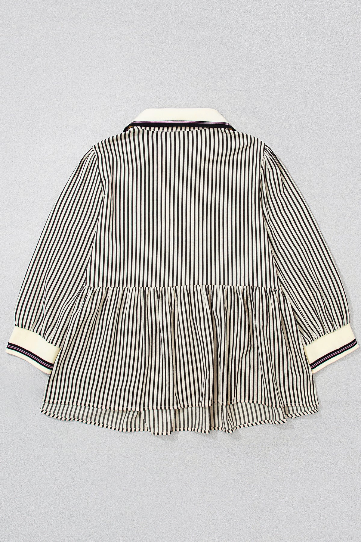 Black Stripe Patchwork Striped V-Neck Tunic Plus Size Blouse