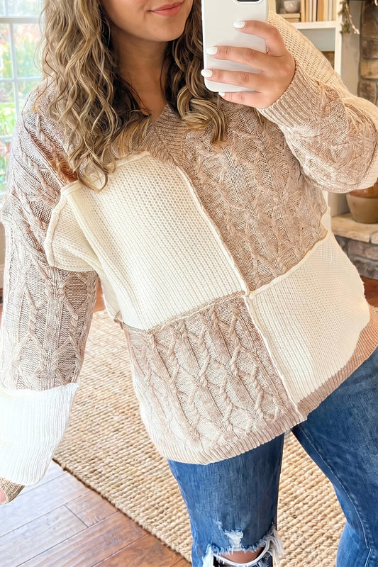 Parchment Color-Block V-Neck Tunic Fit Plus Size Sweater