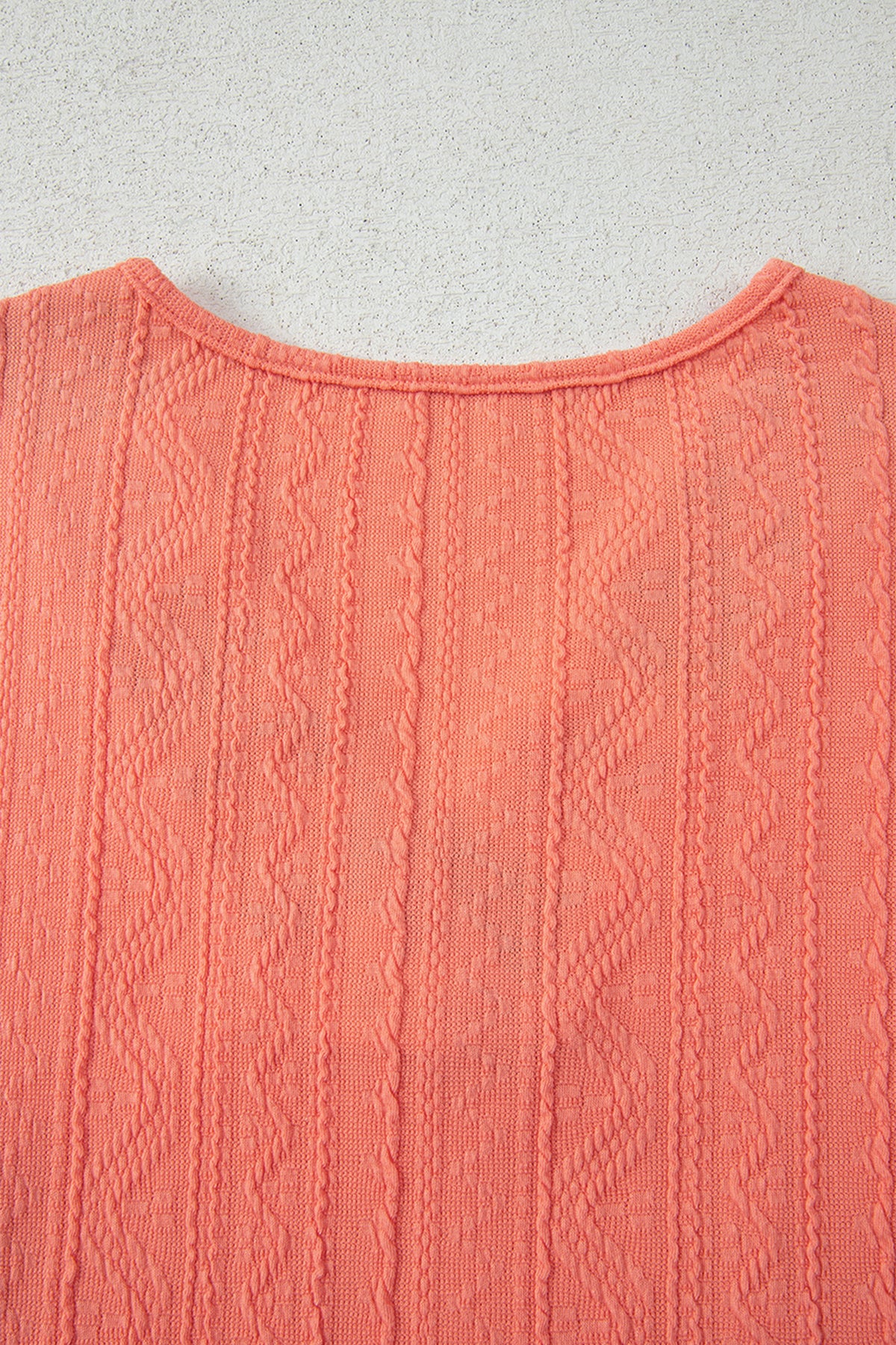 Women's Grapefruit Orange Crochet Floral Accent V-Neck Textured Pants Set