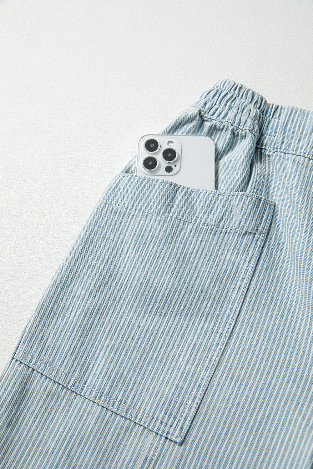Sky Blue Stripe Mid Rise Drawstring Waist Jeans