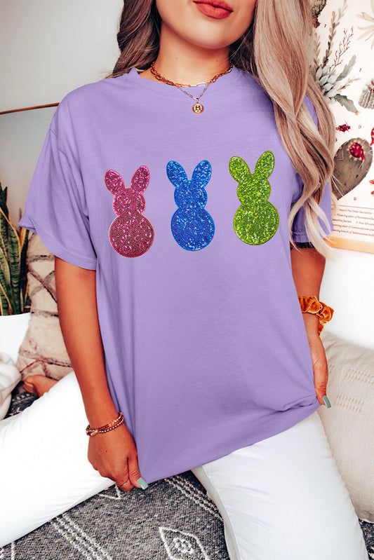 Wisteria Easter Shiny Bunny Graphic Crewneck T-Shirt