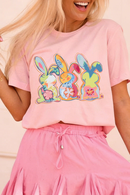Pink Cute Doddle Bunny Easter Fashion Graphic Tee