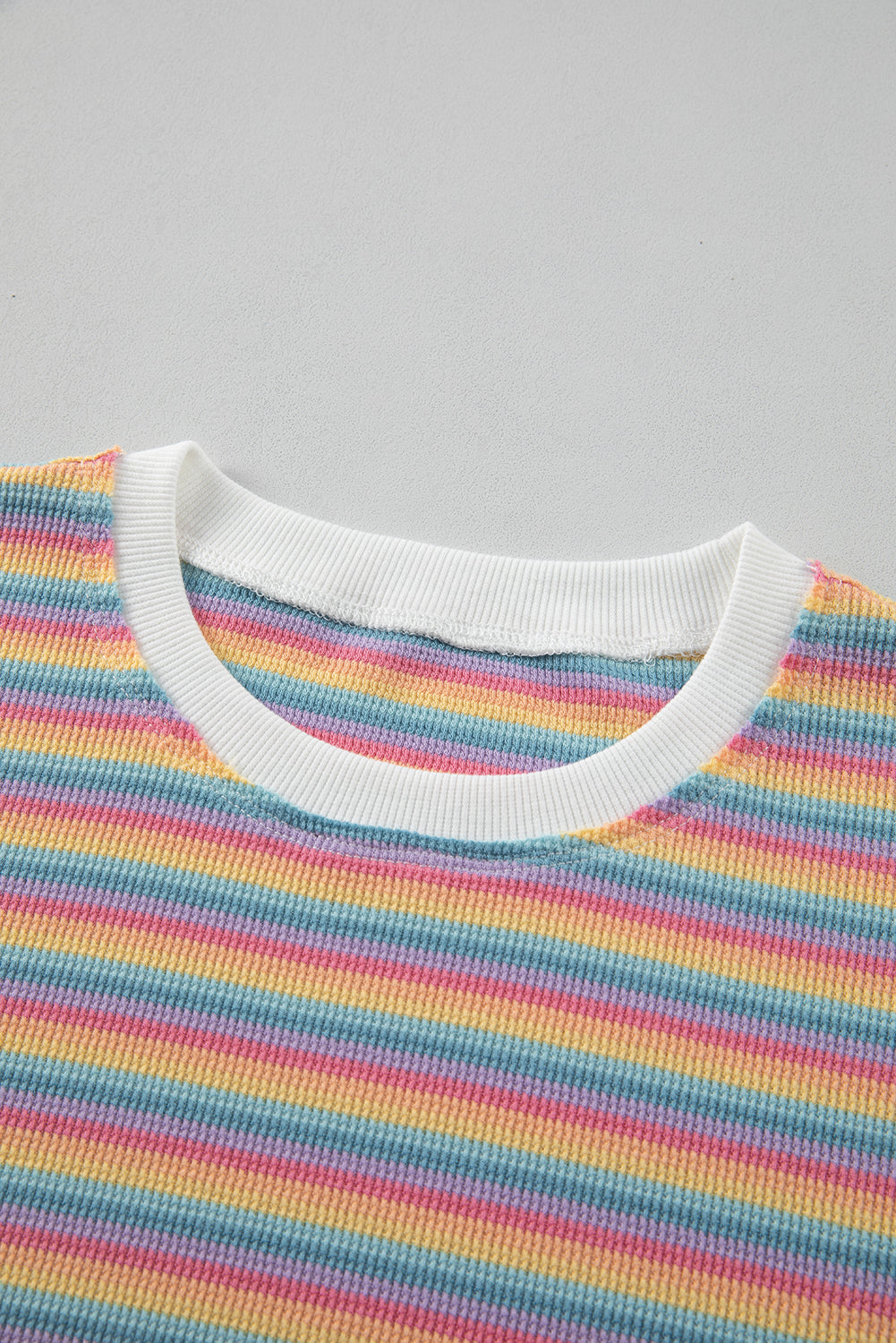 Women's Pink Stripe Crewneck Tee and Tasseled Shorts Set