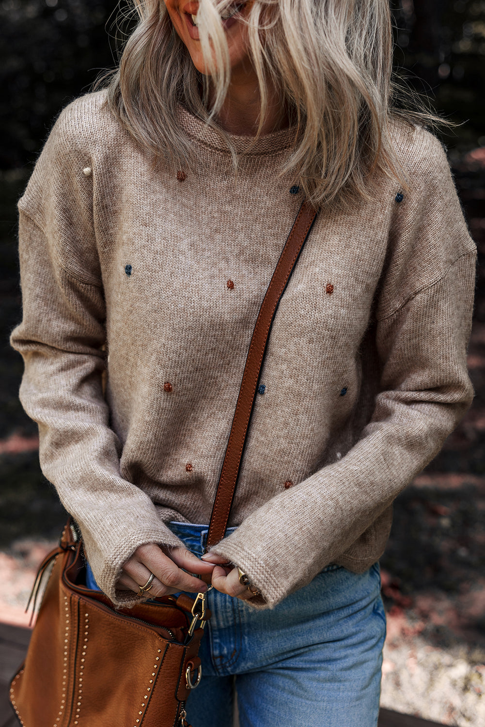 Gray Morn Contrast Colored Dot Detail Drop Shoulder Sweater