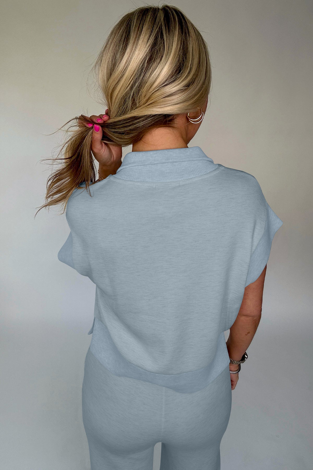 Women's Gray Half Zip Polo Tee Pants Two-Piece Set
