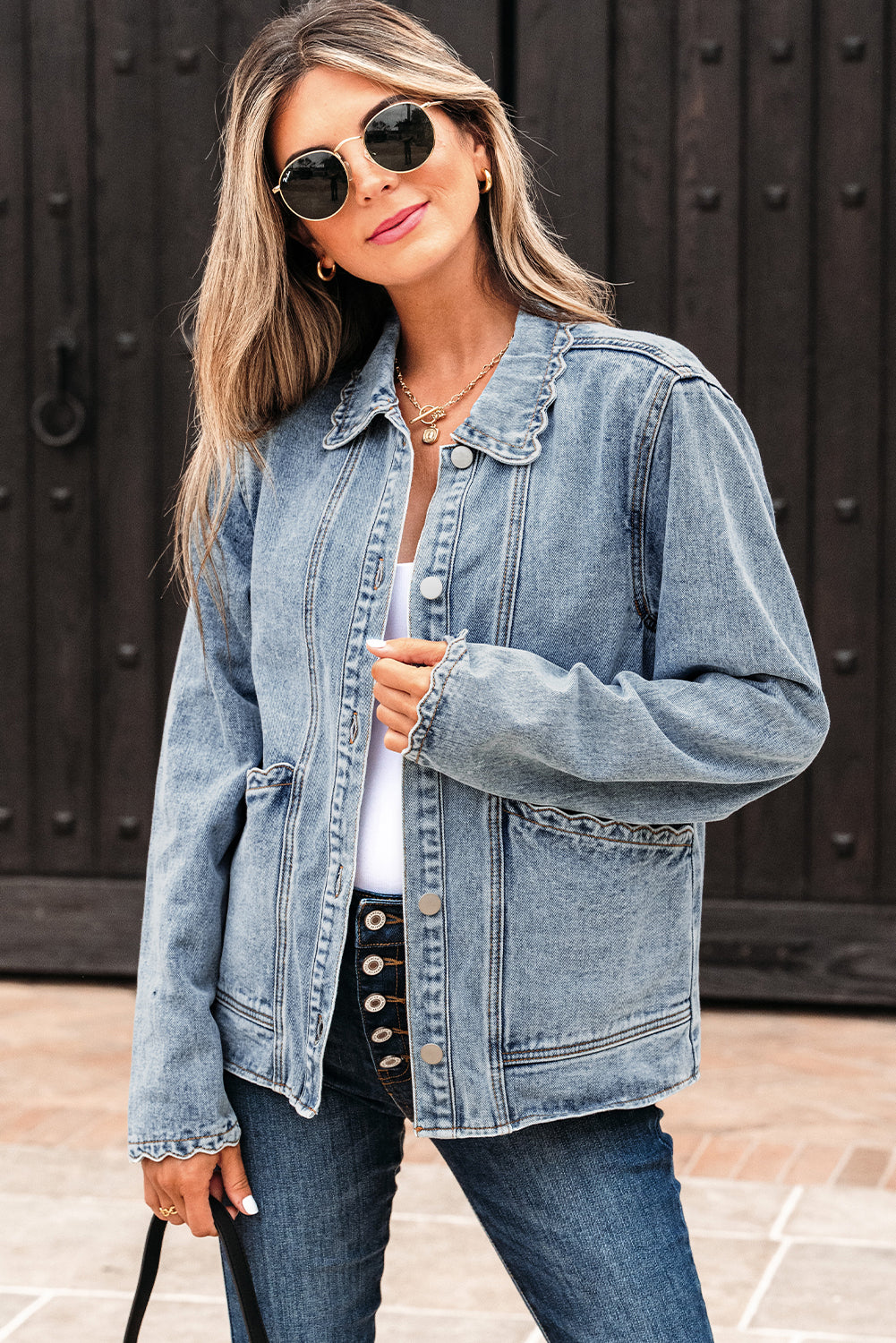 Myosotis Scallop Collar Patched Pocket Mineral Washed Denim Jacket