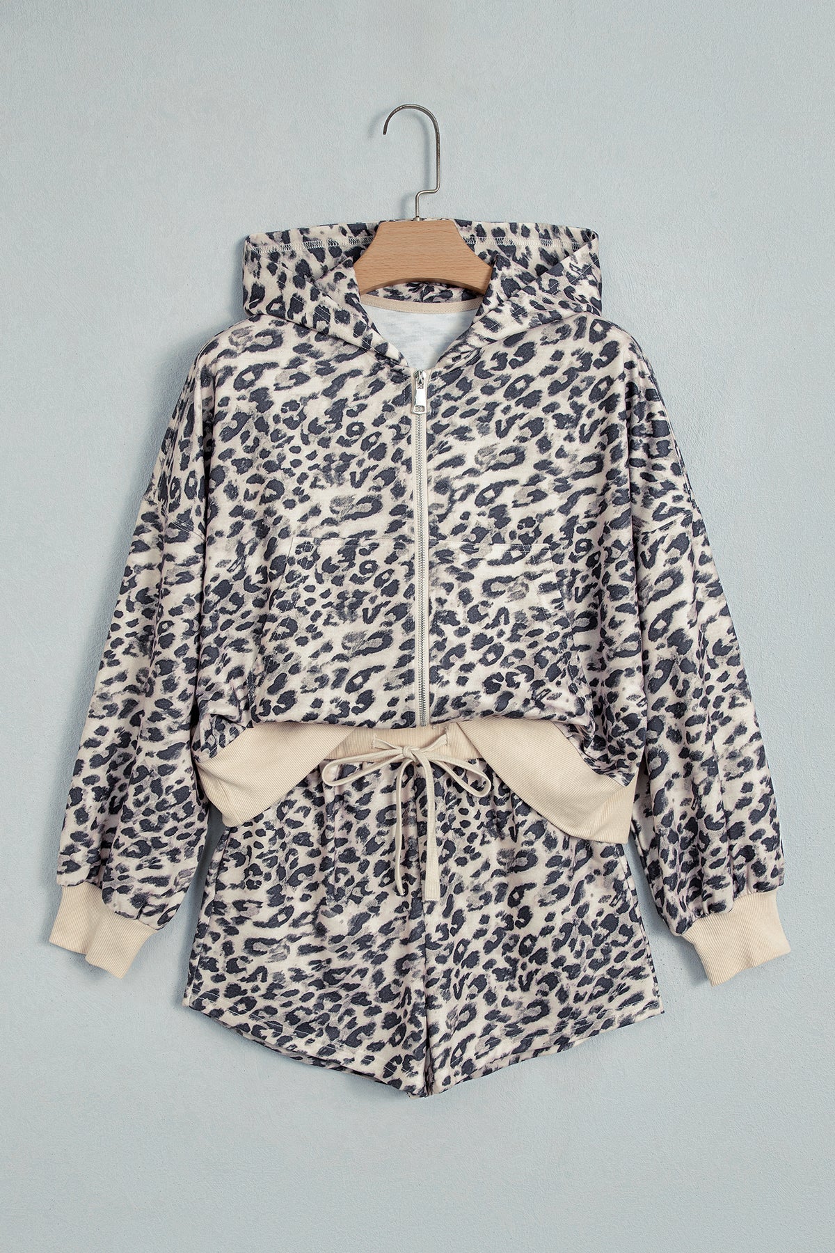 Women's Multicolour Leopard Zip-Up Hooded Drawstring Pants Set