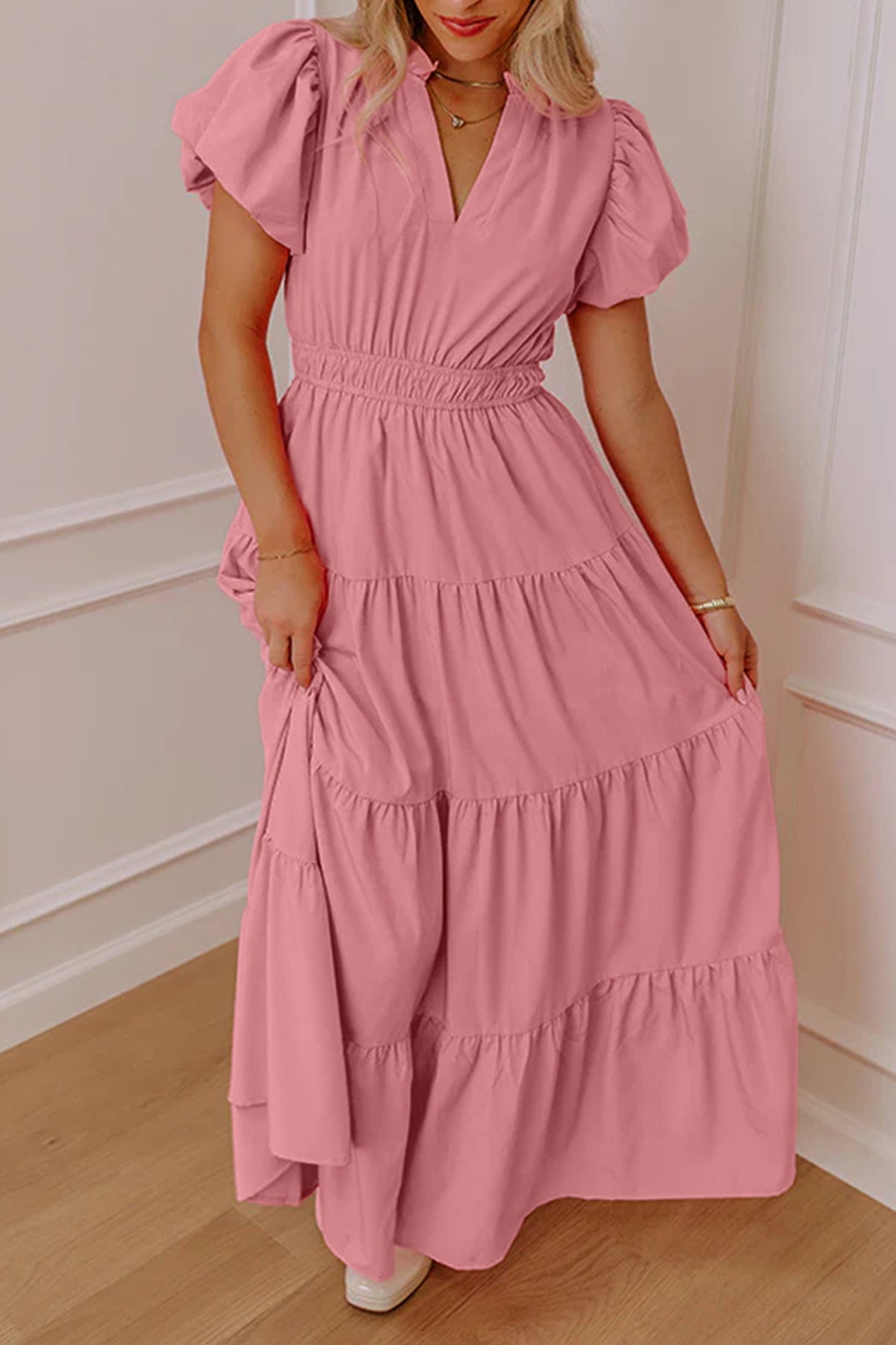 Green V-Neck Maxi Dress