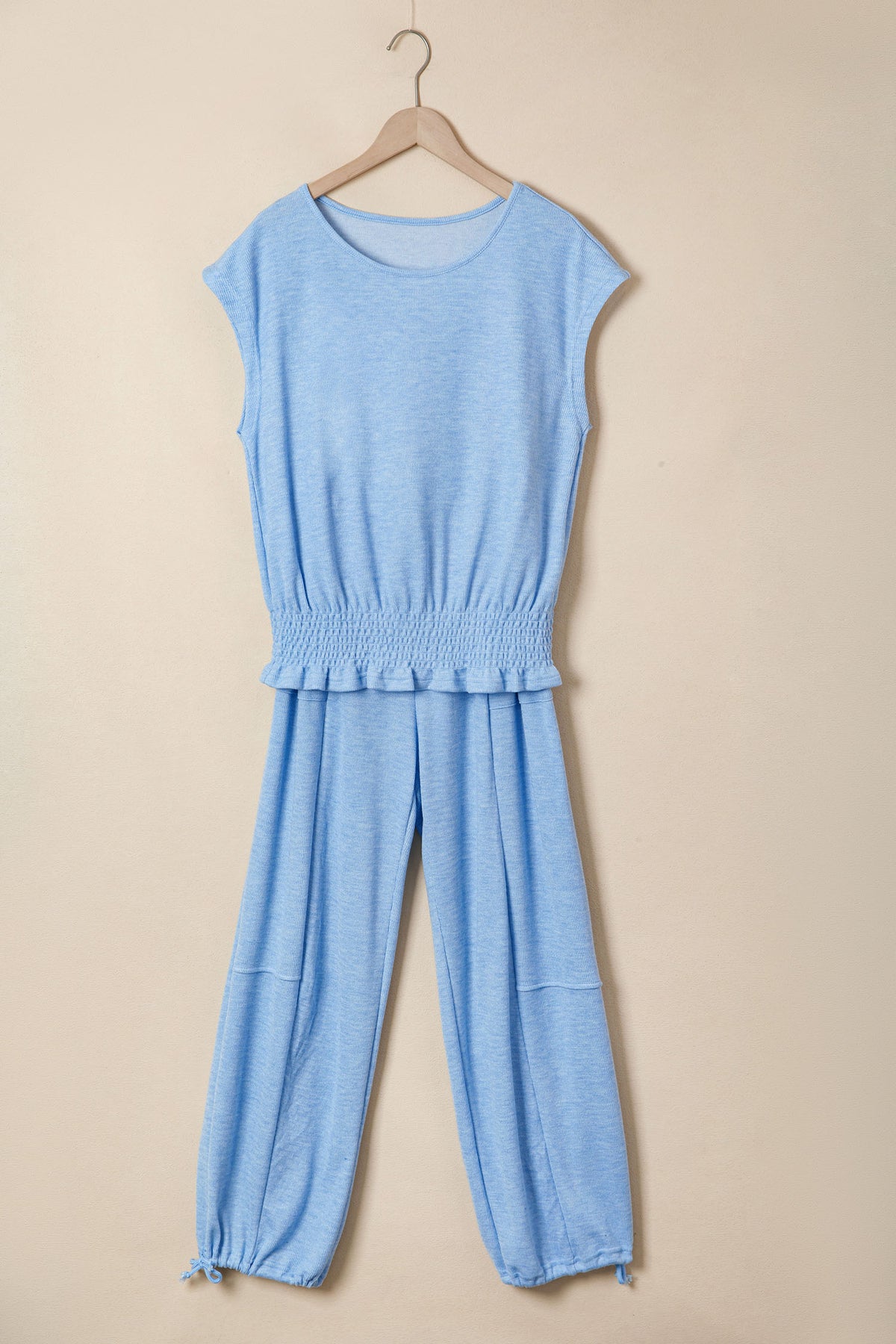 Women's Beau Blue Cap Sleeve Matching Top and Jogger Pants Set