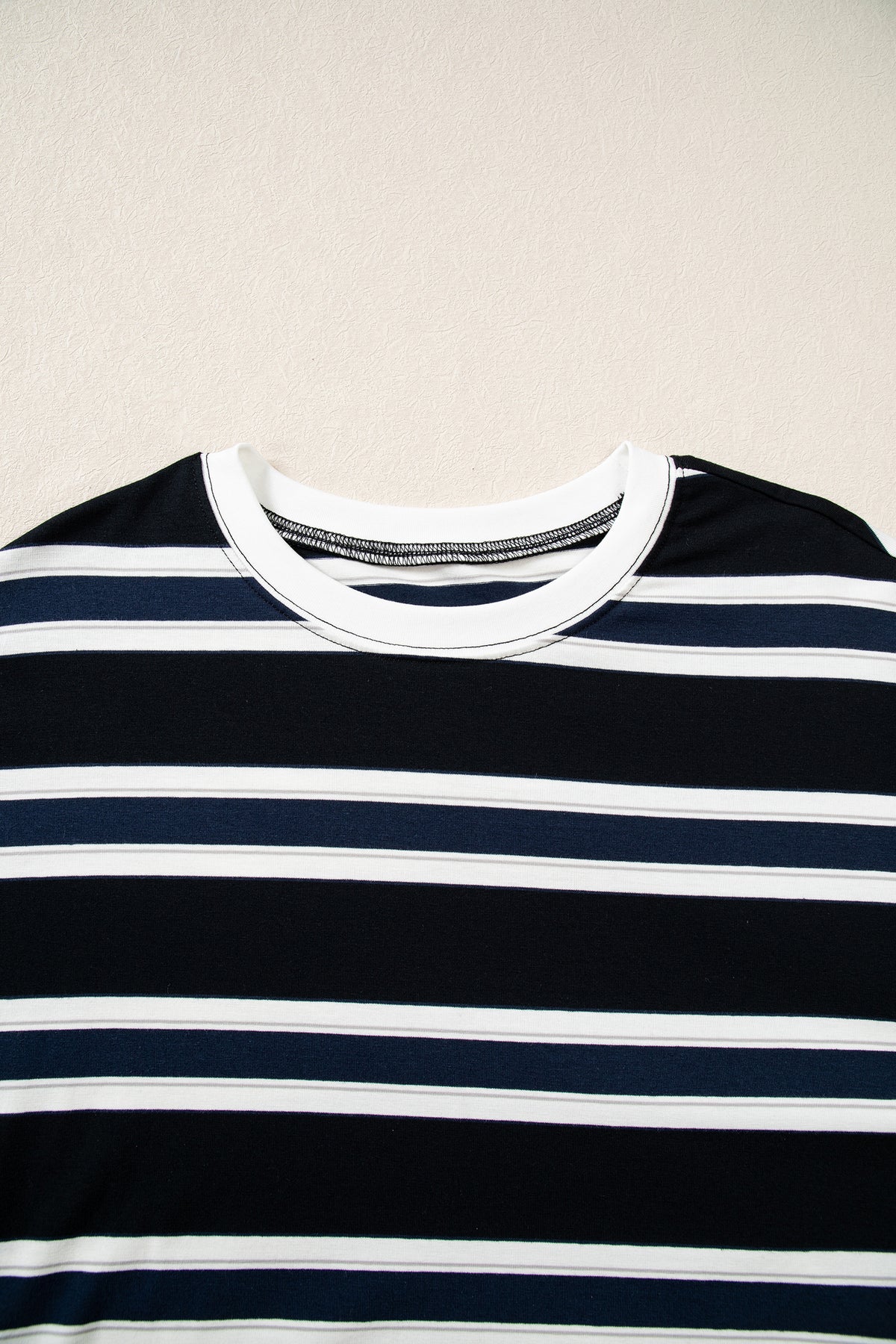 Blue Stripe Ribbed Trim Drop Shoulder Sweatshirt