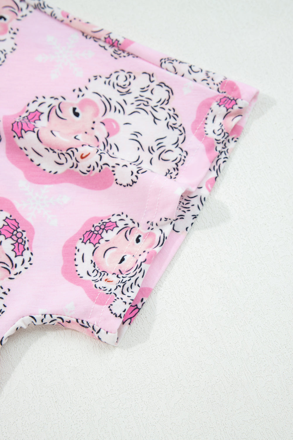 Pink Santa Claus Print V Neck Tee Drawstring Pants Lounge Set