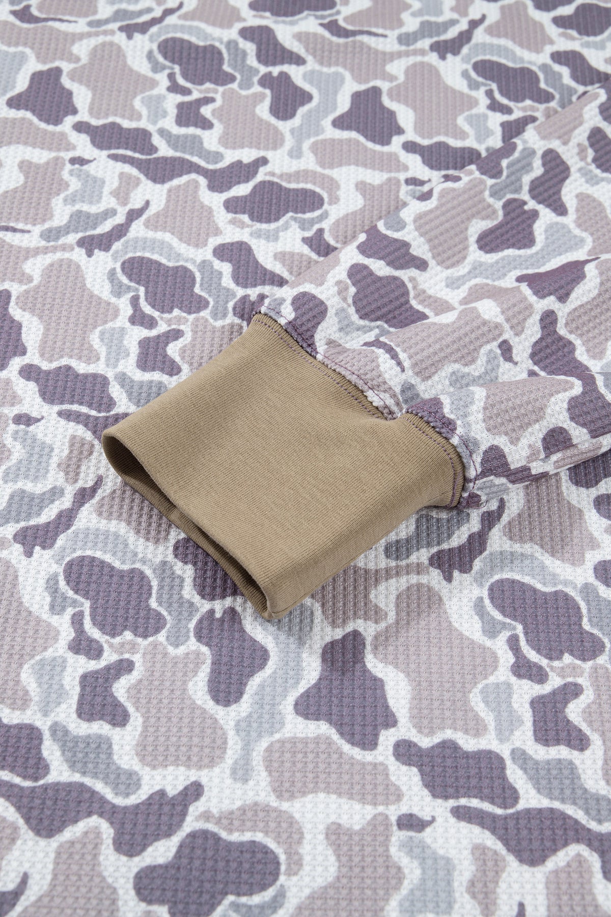 Khaki Camouflage Print Textured Knit Color Block Trim Top