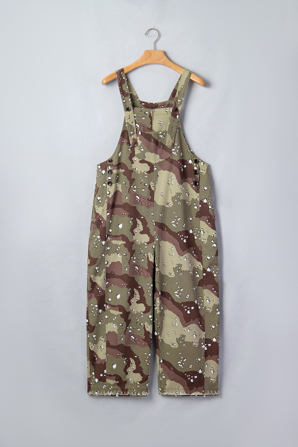 Green Camouflage Print Leopard Loose Denim Overall Cropped Jumpsuit