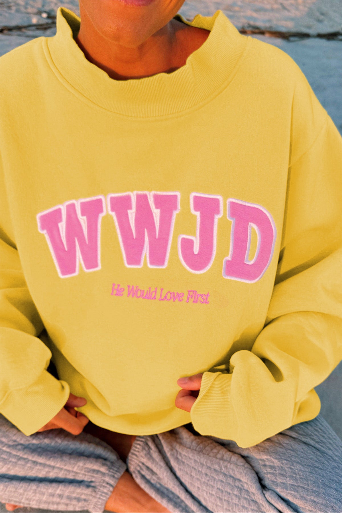 Pink WWJD Embroidered Crewneck Sweatshirt