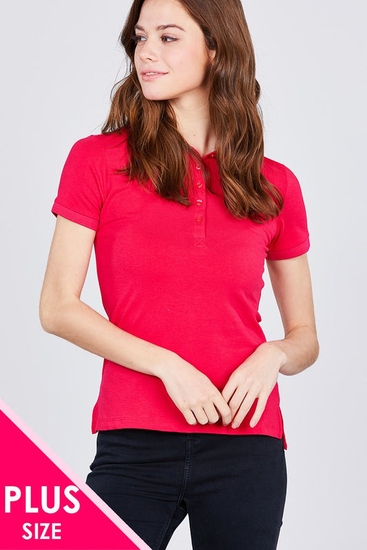 Classic Jersey Spandex Polo Top - PLUS SIZE BASICS & ACTIVEWEAR