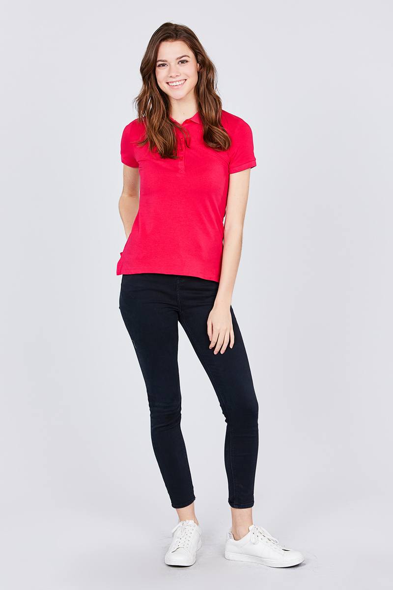 Classic Jersey Spandex Polo Top - PLUS SIZE BASICS & ACTIVEWEAR