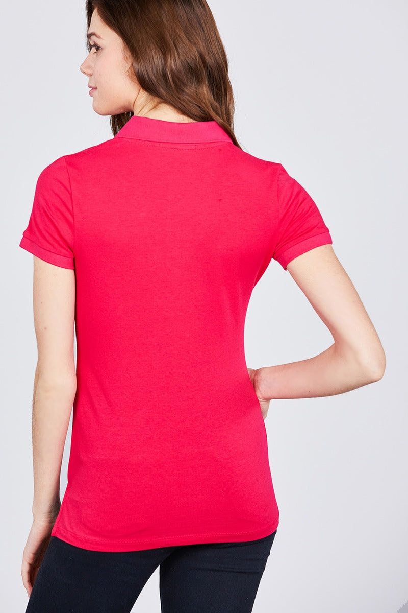 Classic Jersey Spandex Polo Top - PLUS SIZE BASICS & ACTIVEWEAR