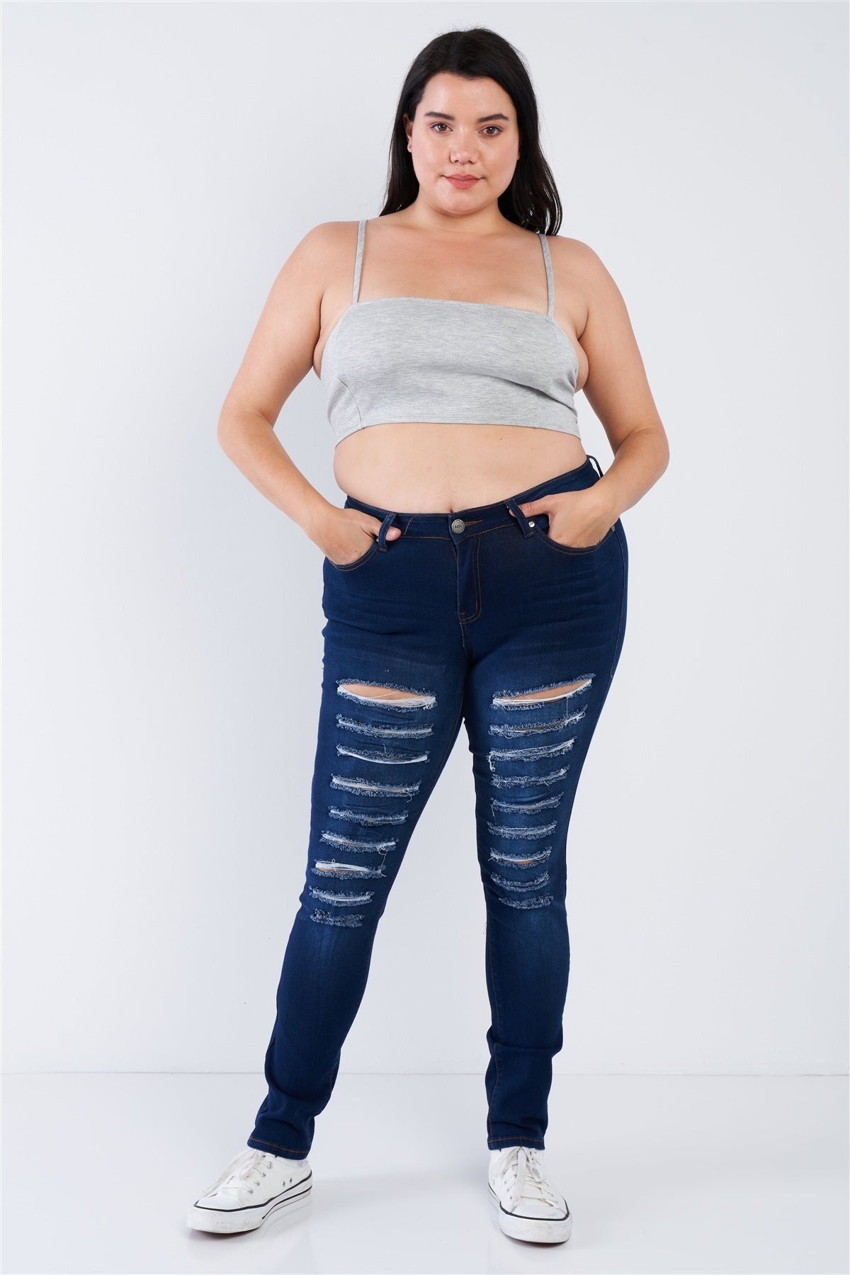Plus Size Open Stripe Back Cami Strap Athletic Lounge Bra - PLUS SIZE BASICS & ACTIVEWEAR