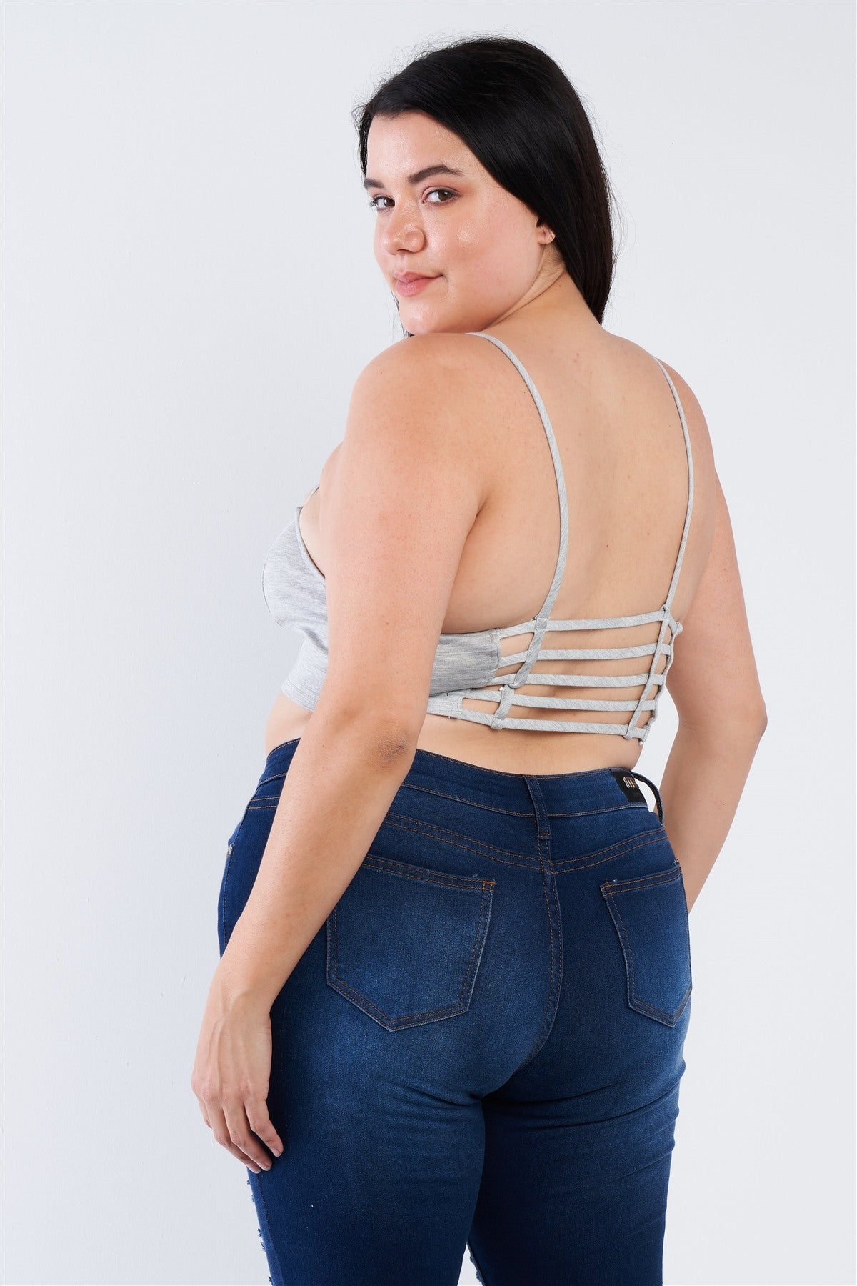 Plus Size Open Stripe Back Cami Strap Athletic Lounge Bra - PLUS SIZE BASICS & ACTIVEWEAR