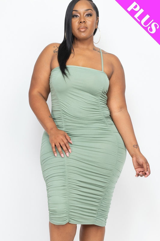 Plus Size Double Ruched Front And Ruched Back Detail Mini Dress - PLUS SIZE BASICS & ACTIVEWEAR