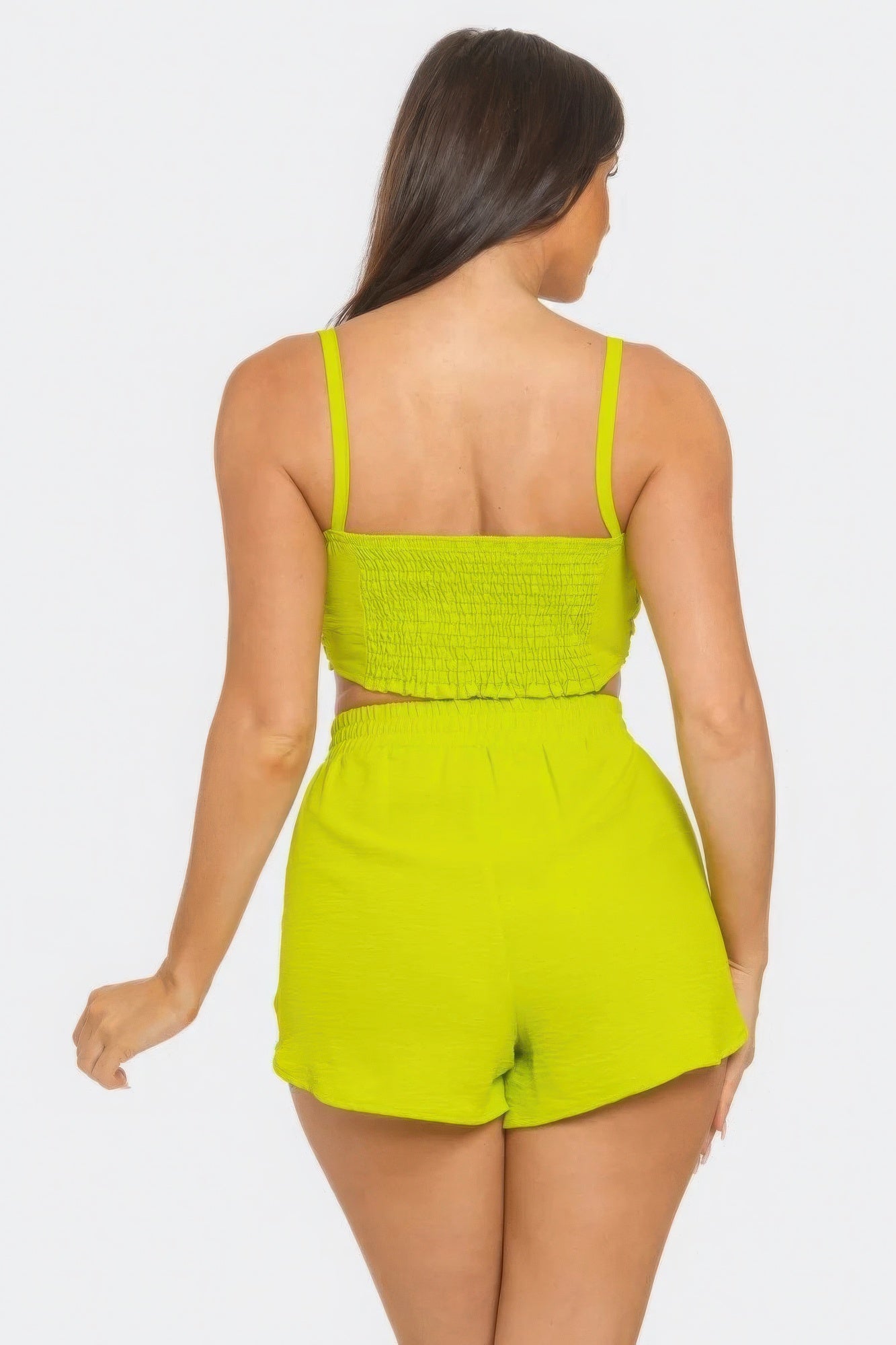 Lime Oversized Bow Shorts Set – Twisted Tie Two-Piece Outfit for Women - SETS