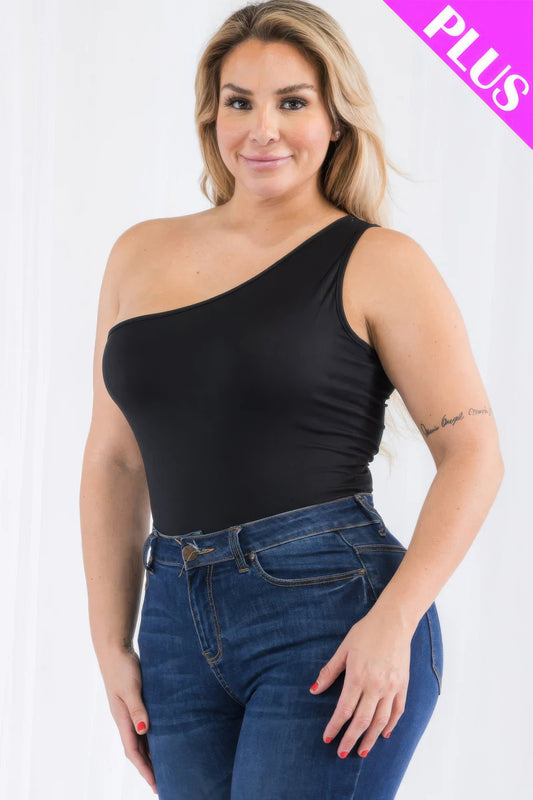 Plus size one shoulder solid casual bodysuit - PLUS SIZE BASICS & ACTIVEWEAR