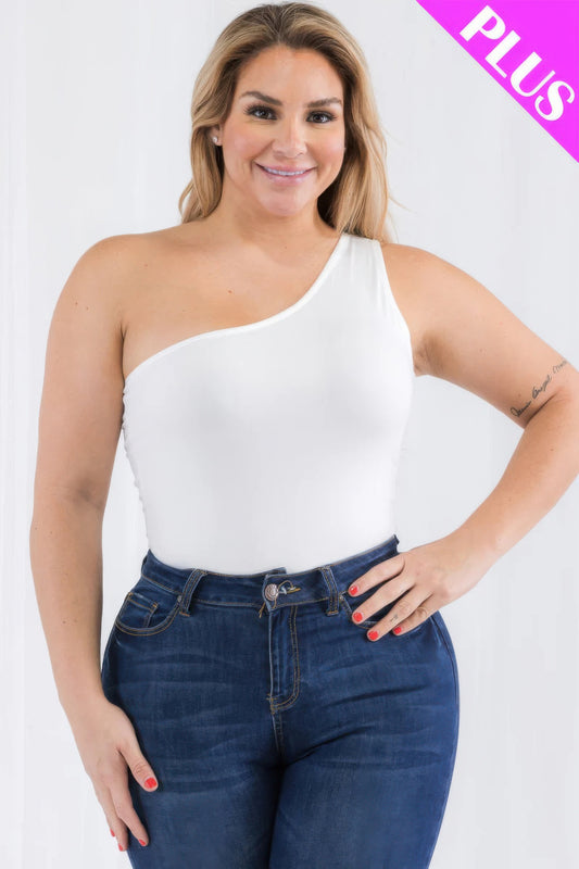 Plus size one shoulder solid casual bodysuit - PLUS SIZE BASICS & ACTIVEWEAR