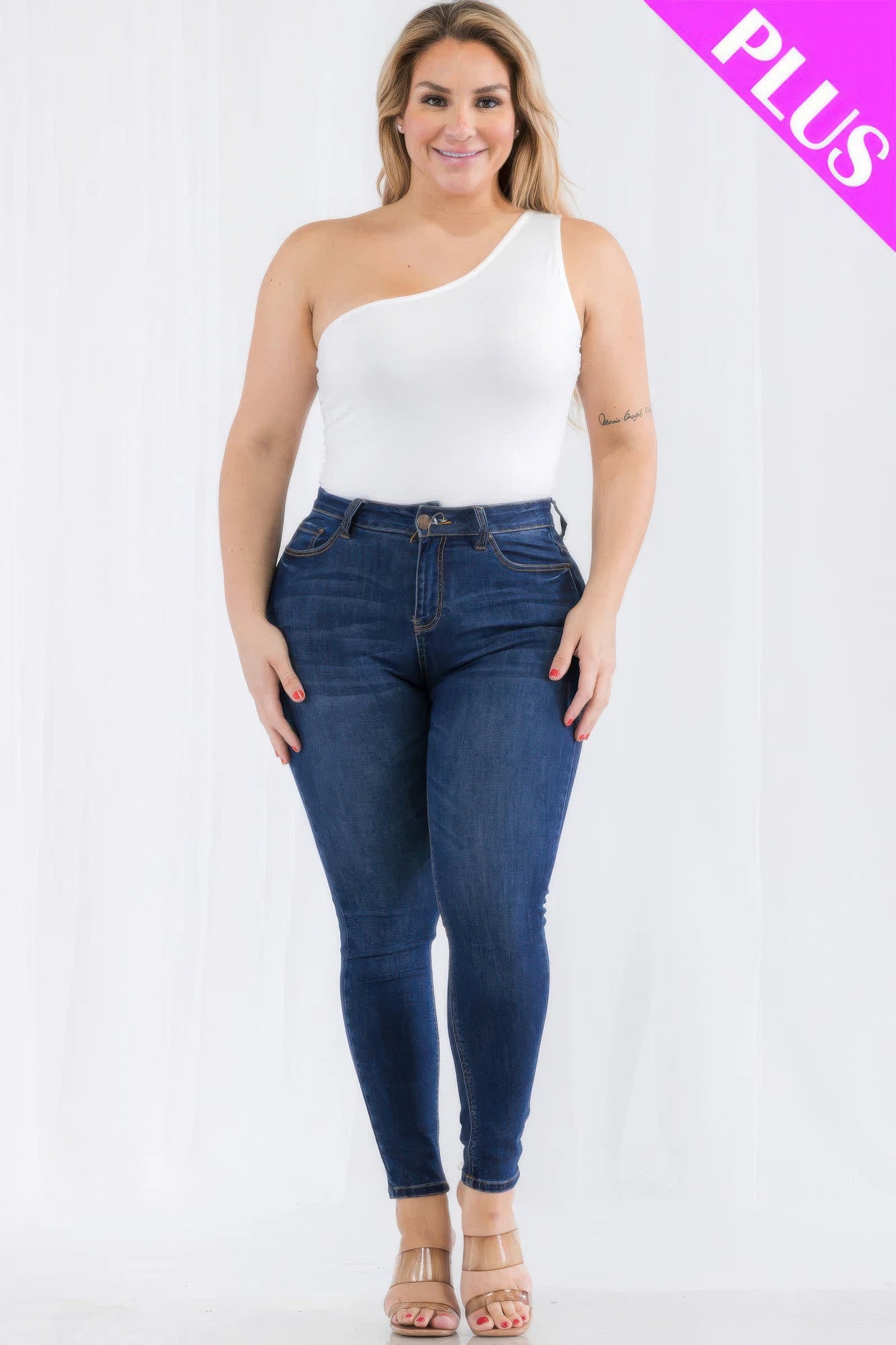 Plus size one shoulder solid casual bodysuit - PLUS SIZE BASICS & ACTIVEWEAR