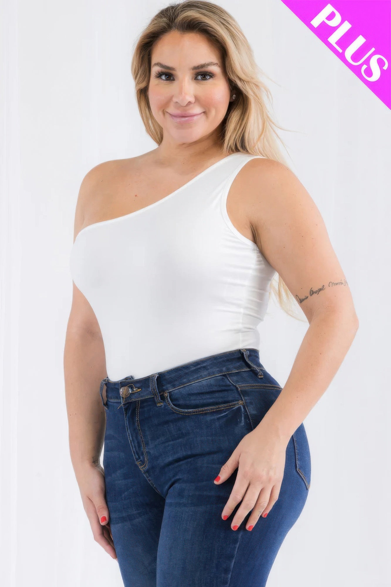 Plus size one shoulder solid casual bodysuit - PLUS SIZE BASICS & ACTIVEWEAR