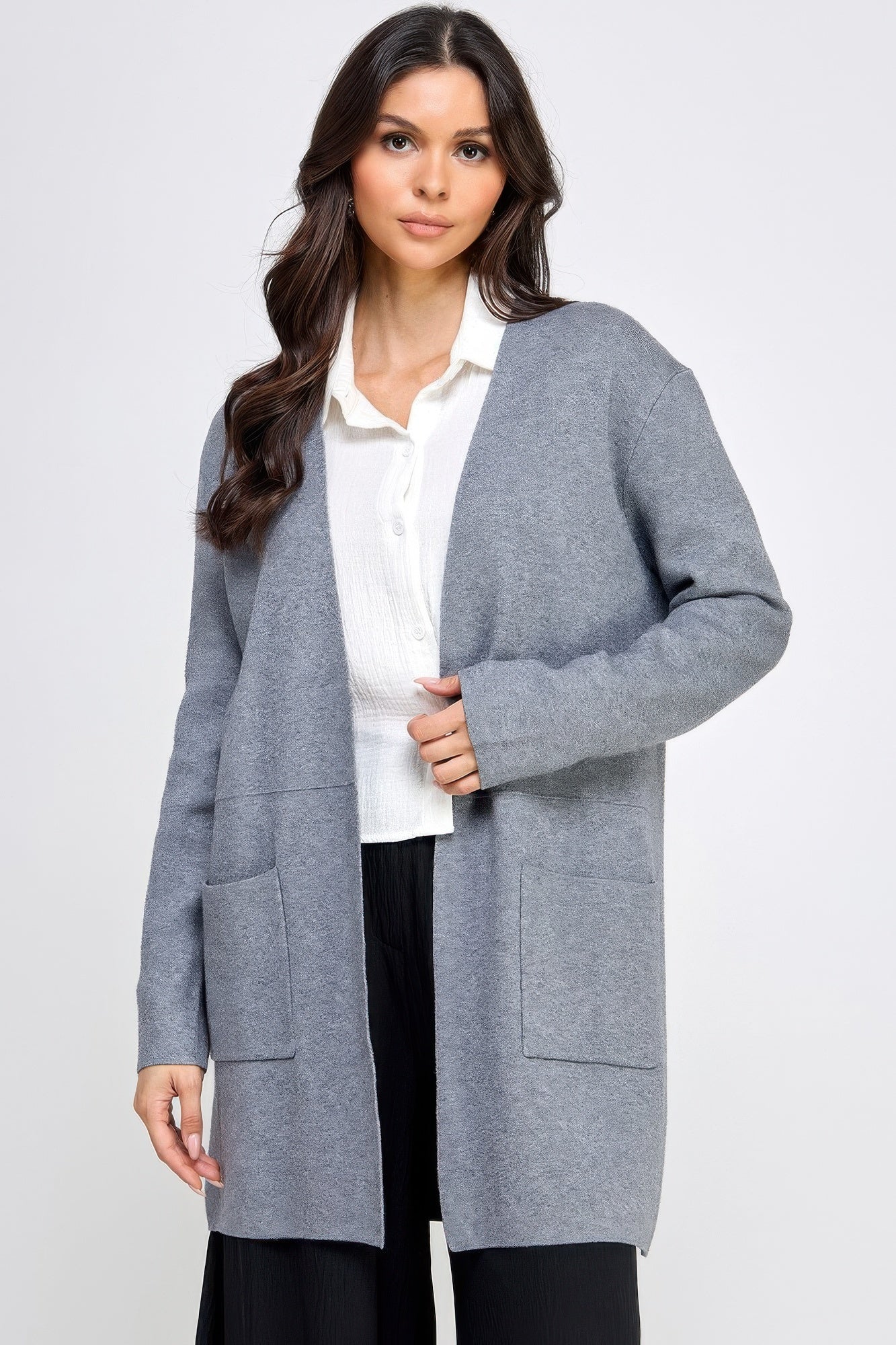 Basic Soft Long Line Open Front Sweater Cardigan - BASICS & ACTIVEWEAR