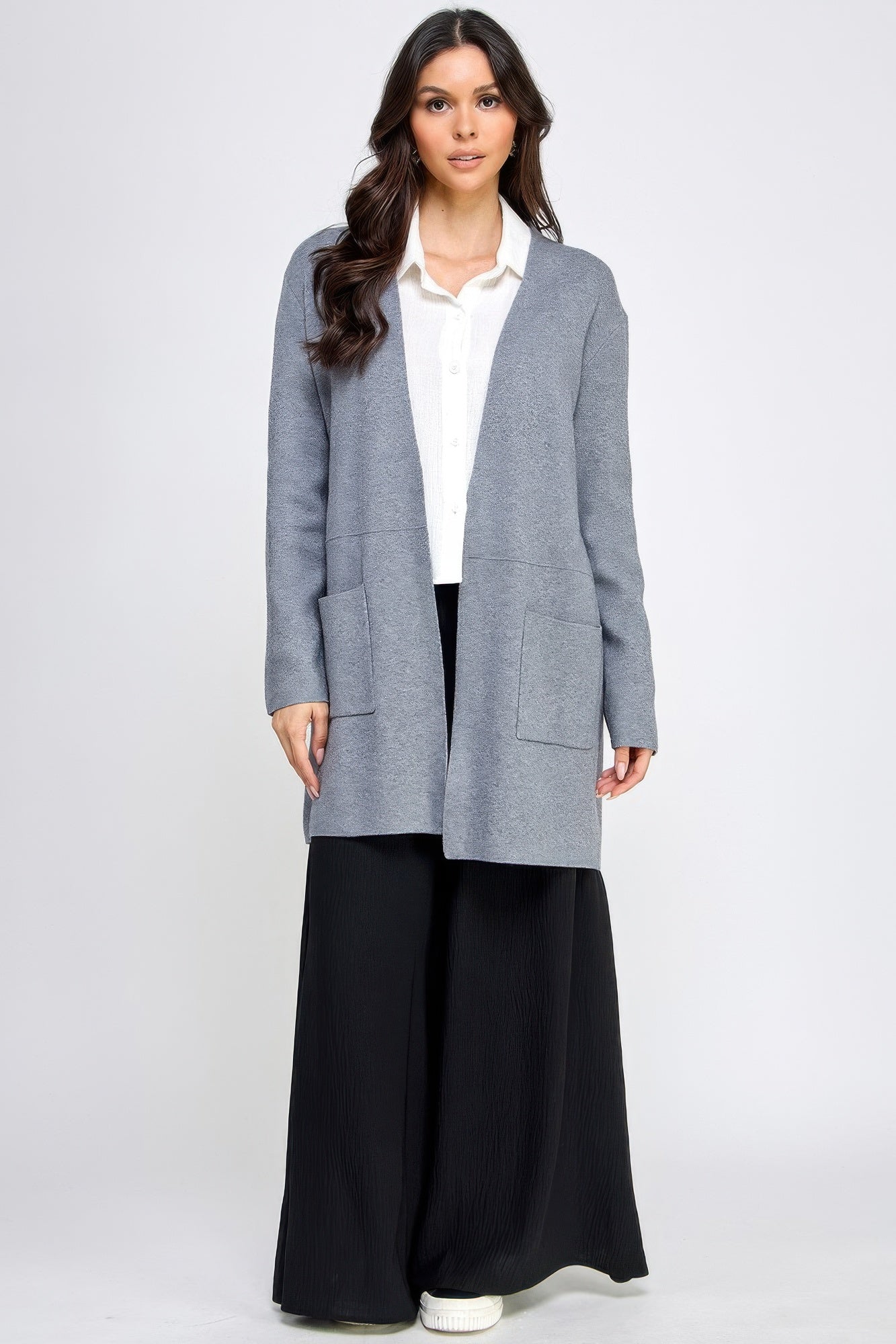 Basic Soft Long Line Open Front Sweater Cardigan - BASICS & ACTIVEWEAR