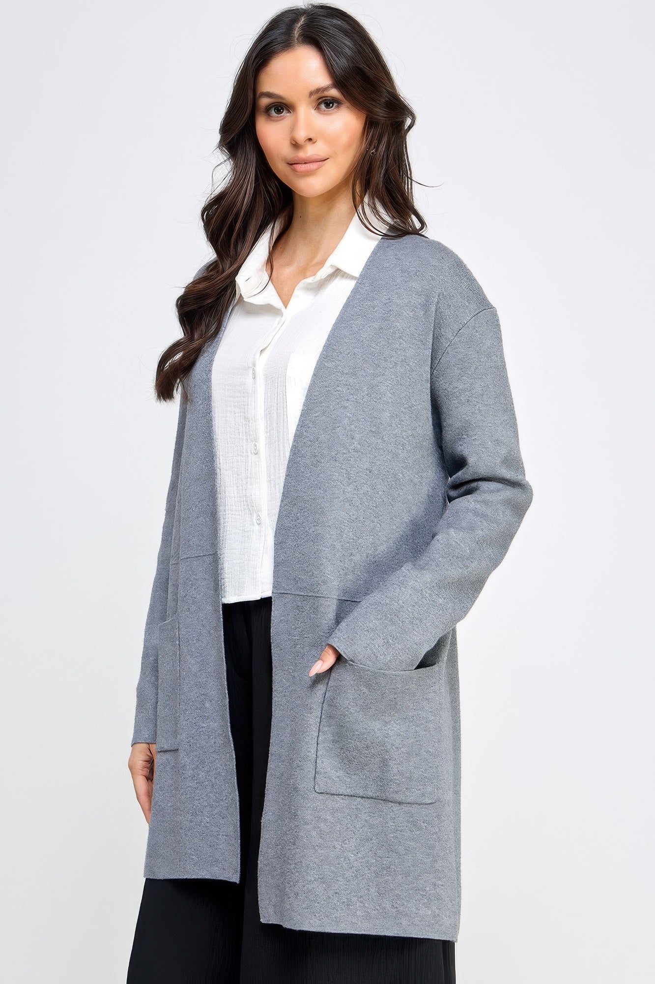 Basic Soft Long Line Open Front Sweater Cardigan - BASICS & ACTIVEWEAR