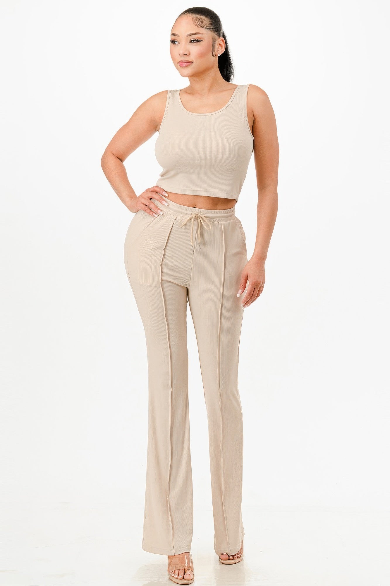 Ribbed Tank Top And Pant Set - BASICS & ACTIVEWEAR