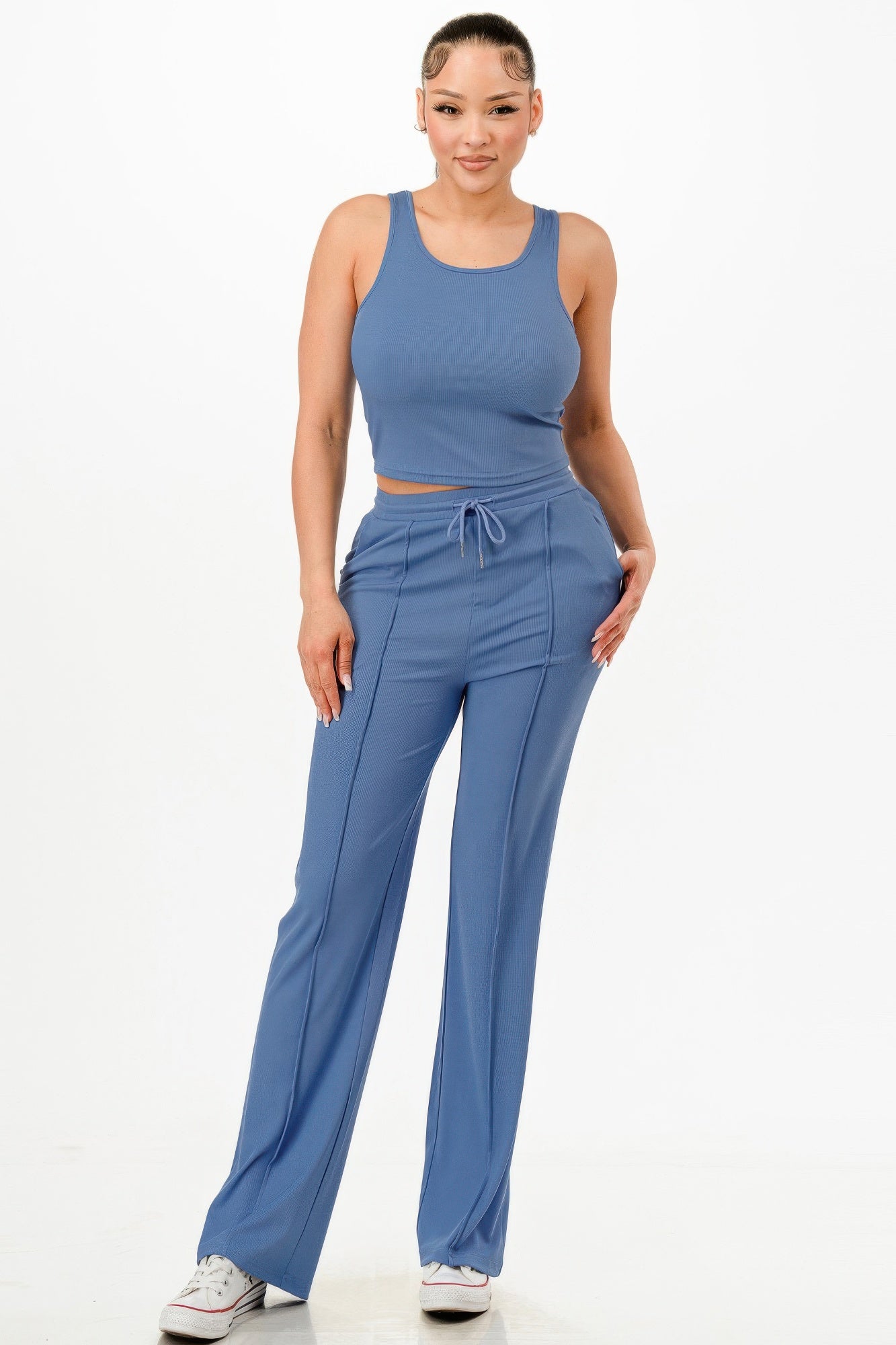 Ribbed Tank Top And Pant Set - BASICS & ACTIVEWEAR
