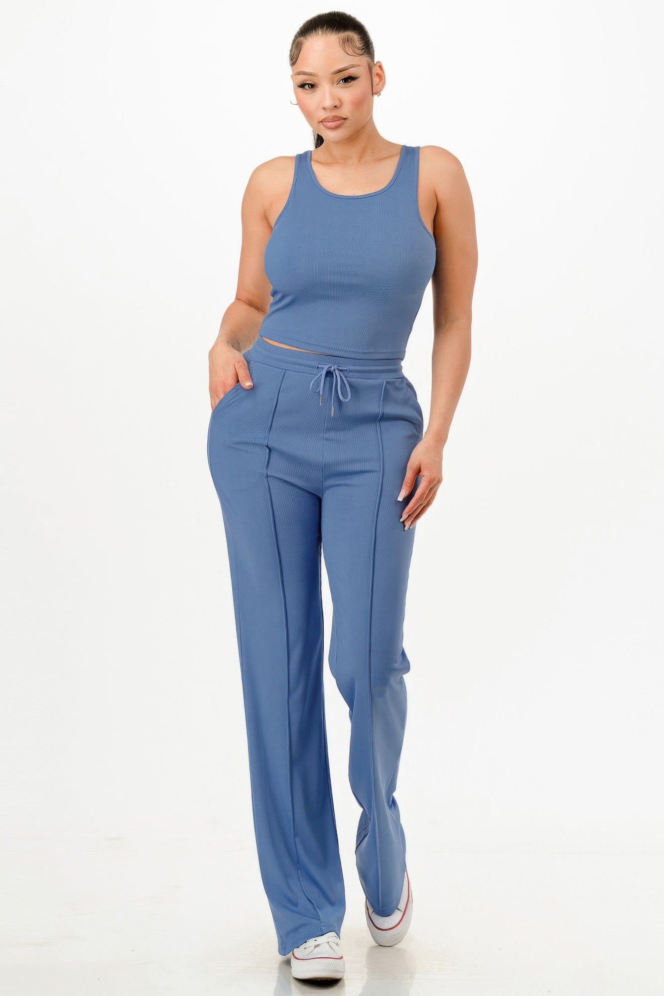 Ribbed Tank Top And Pant Set - BASICS & ACTIVEWEAR