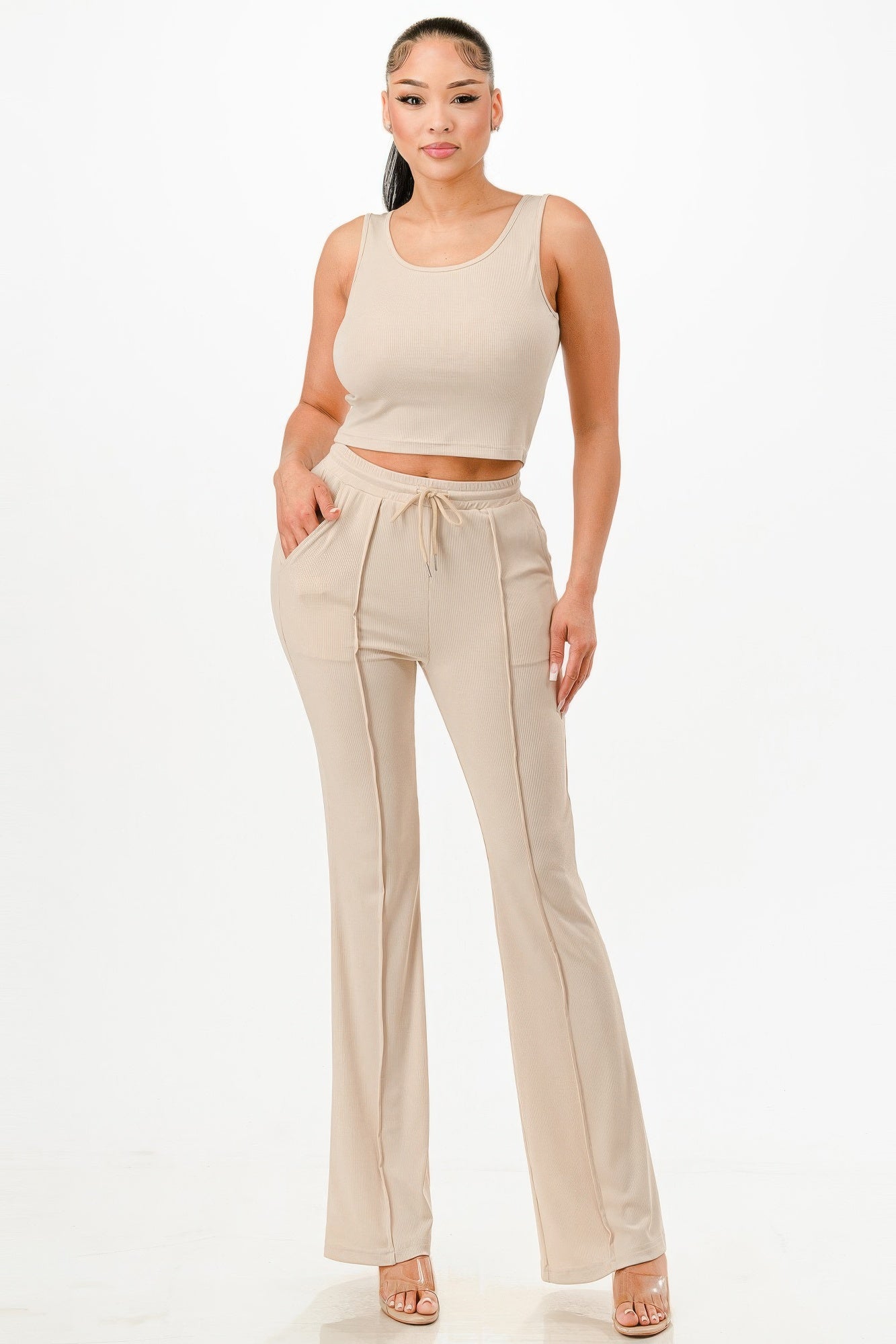 Ribbed Tank Top And Pant Set - BASICS & ACTIVEWEAR
