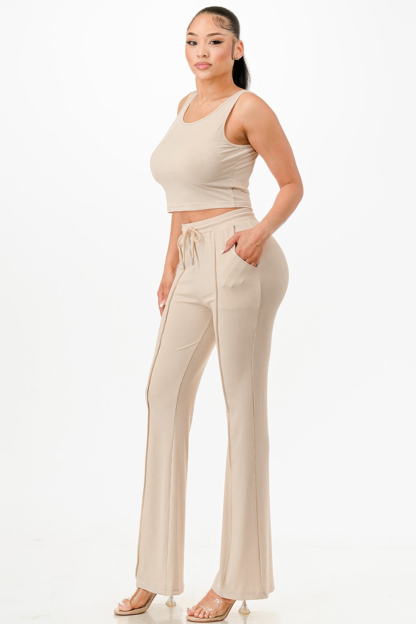 Ribbed Tank Top And Pant Set - BASICS & ACTIVEWEAR