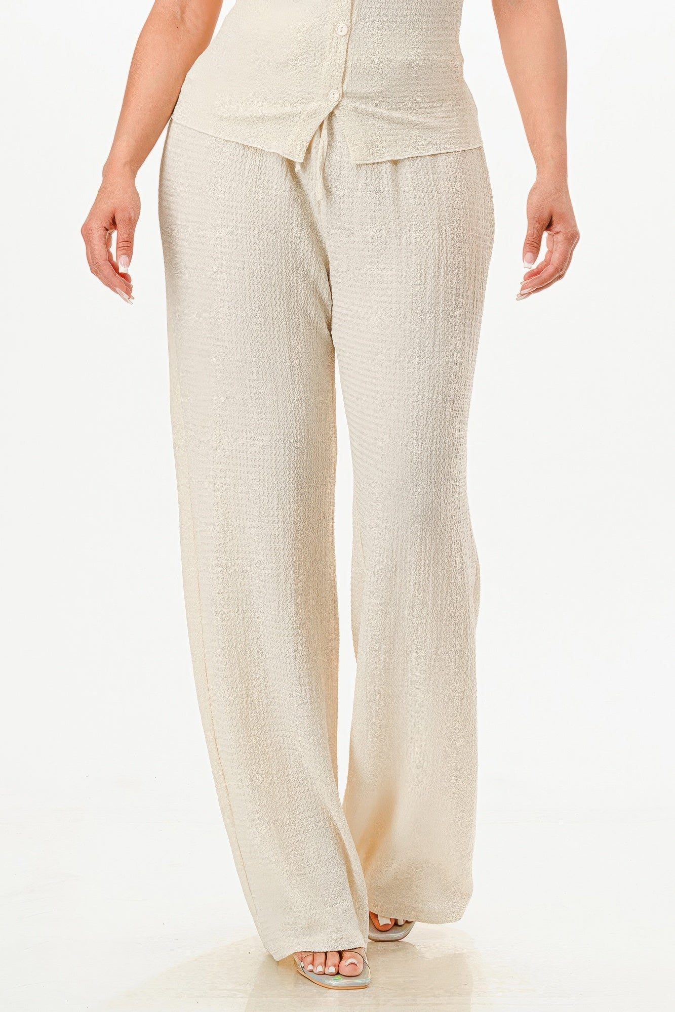 Textured Polo Top And Pants Set