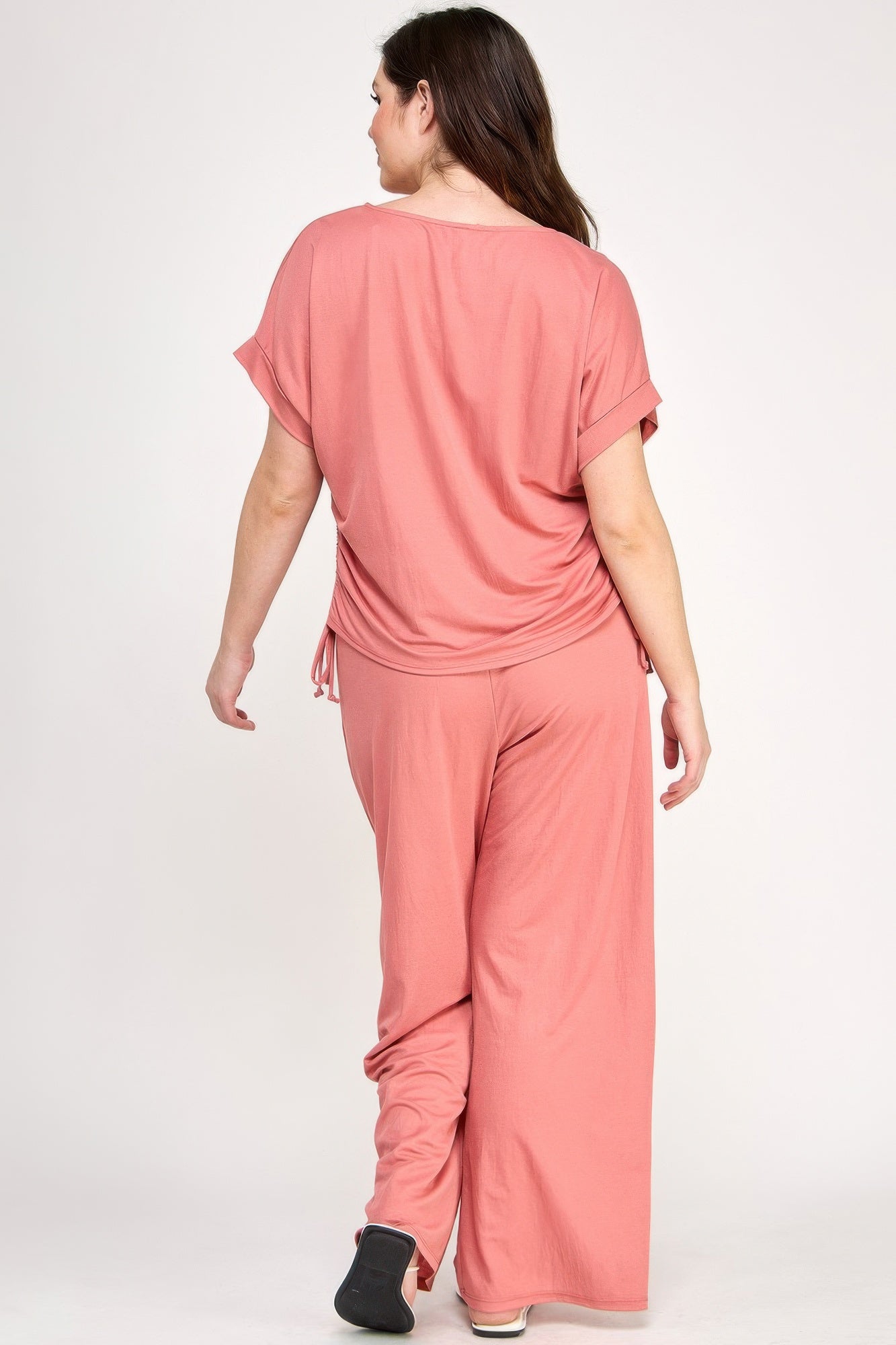 Plus Size Knit Linen Dolman Ruched Top