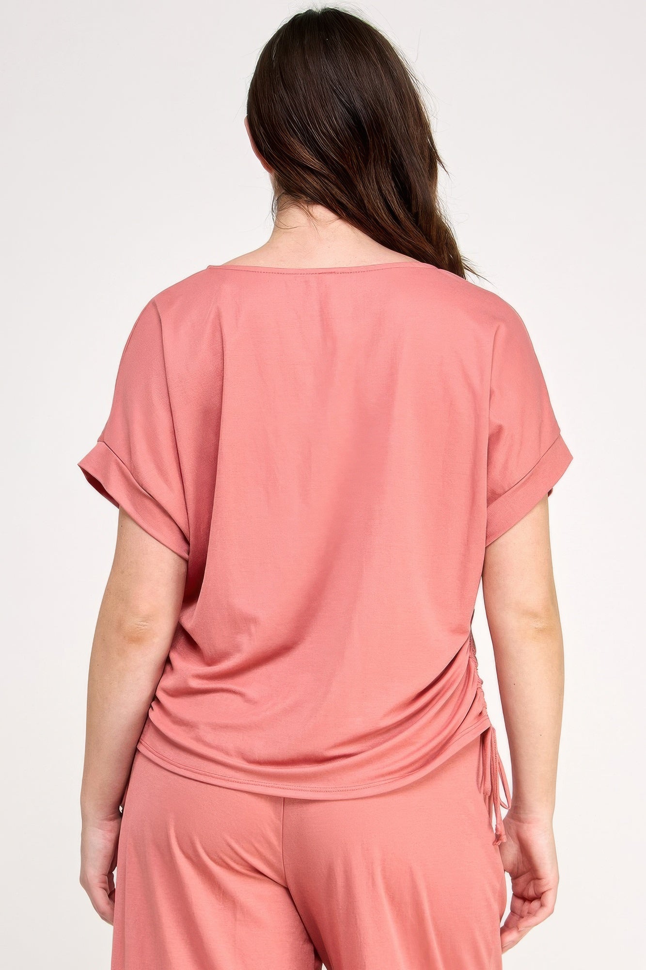 Plus Size Knit Linen Dolman Ruched Top