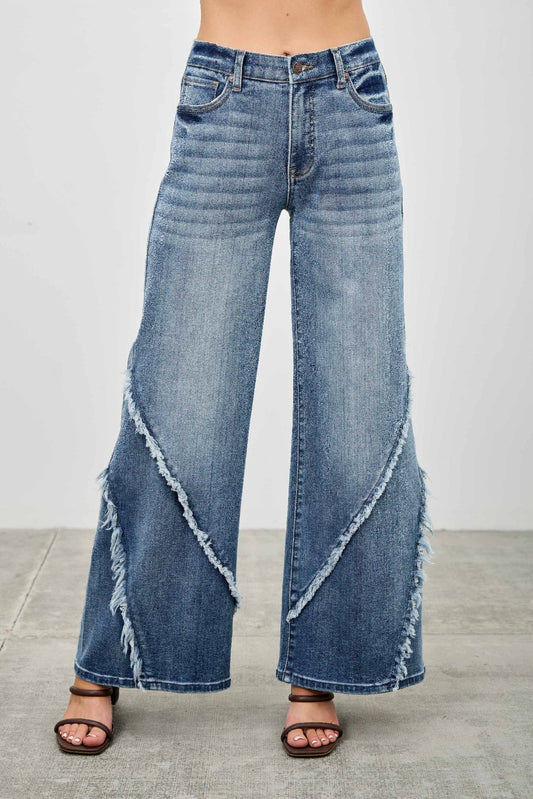 Mid Rise Wide Frayed Seam