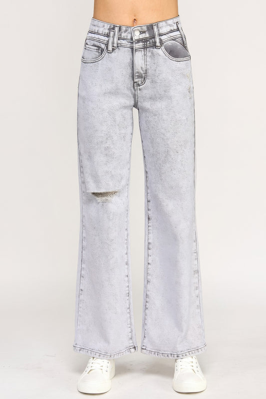 High Rise Wide Leg With Acid Grey