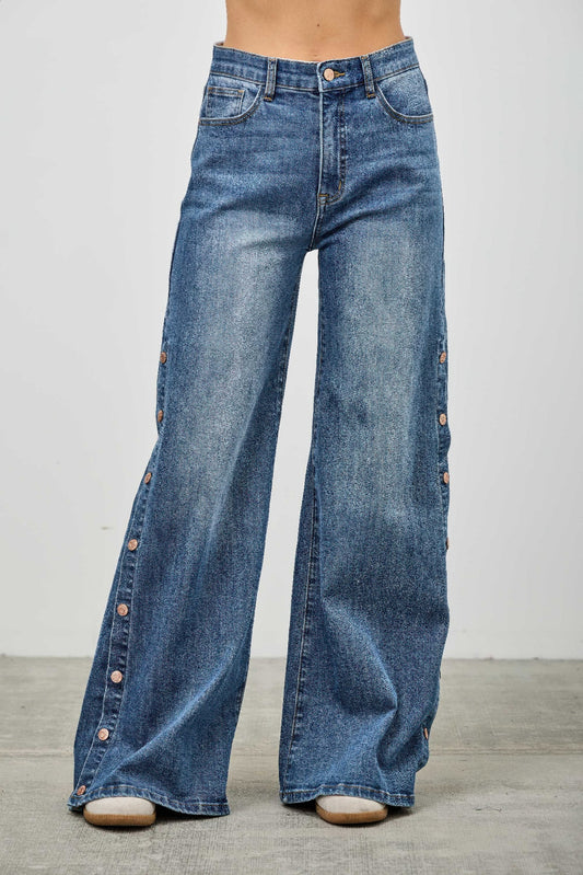 High Rise Wide Leg With Snap Buttons