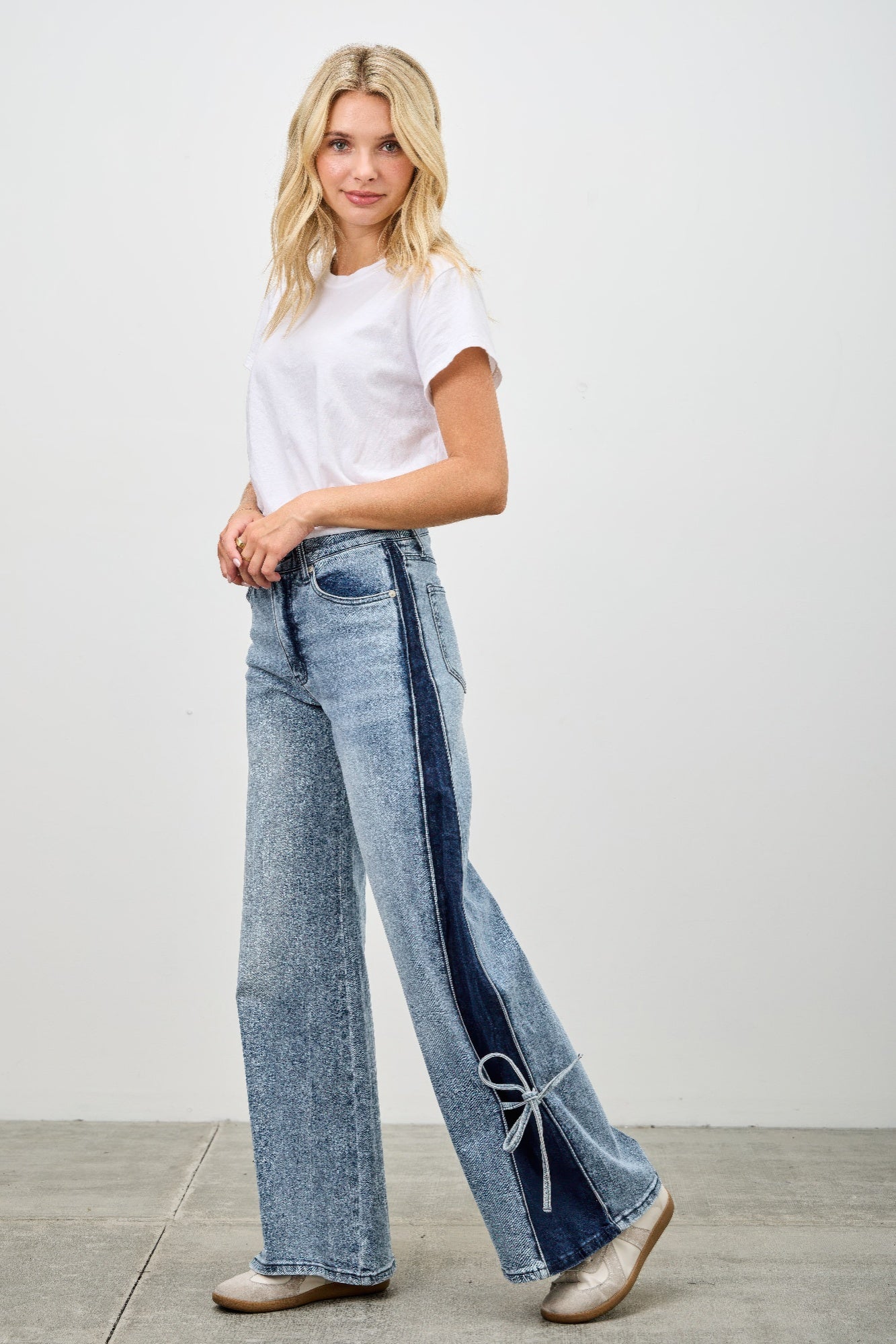 High Rise Contrast Wide Leg With Ribbon Tie