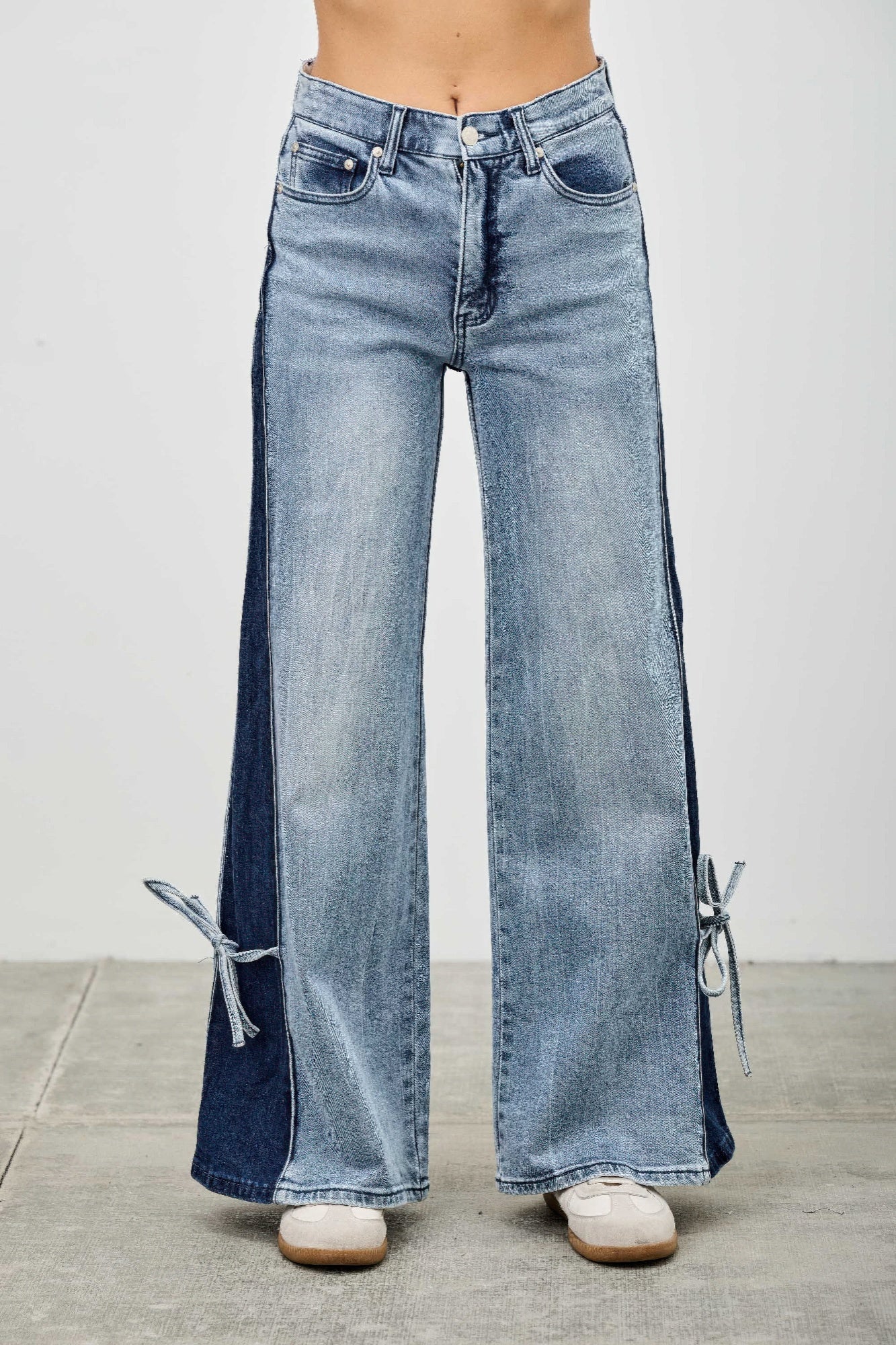 High Rise Contrast Wide Leg With Ribbon Tie