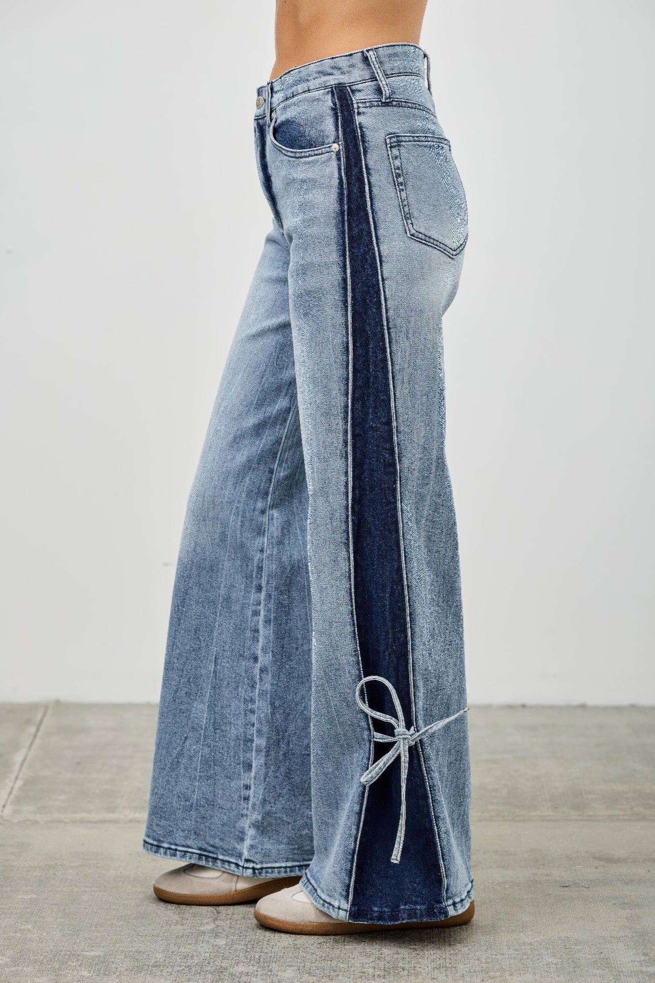 High Rise Contrast Wide Leg With Ribbon Tie