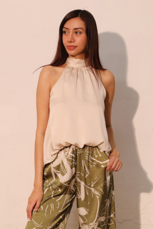 Hammered Satin Halter Bubble Top