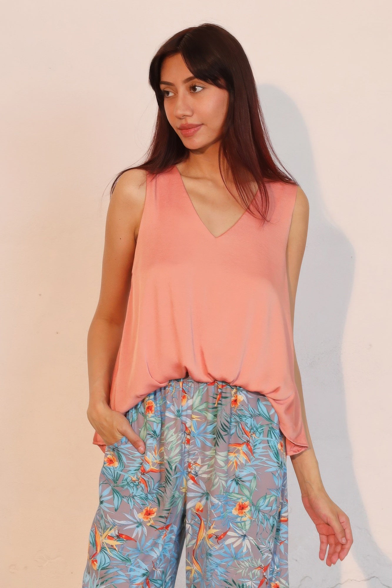 Washed Poly Silk Front Tucked Top